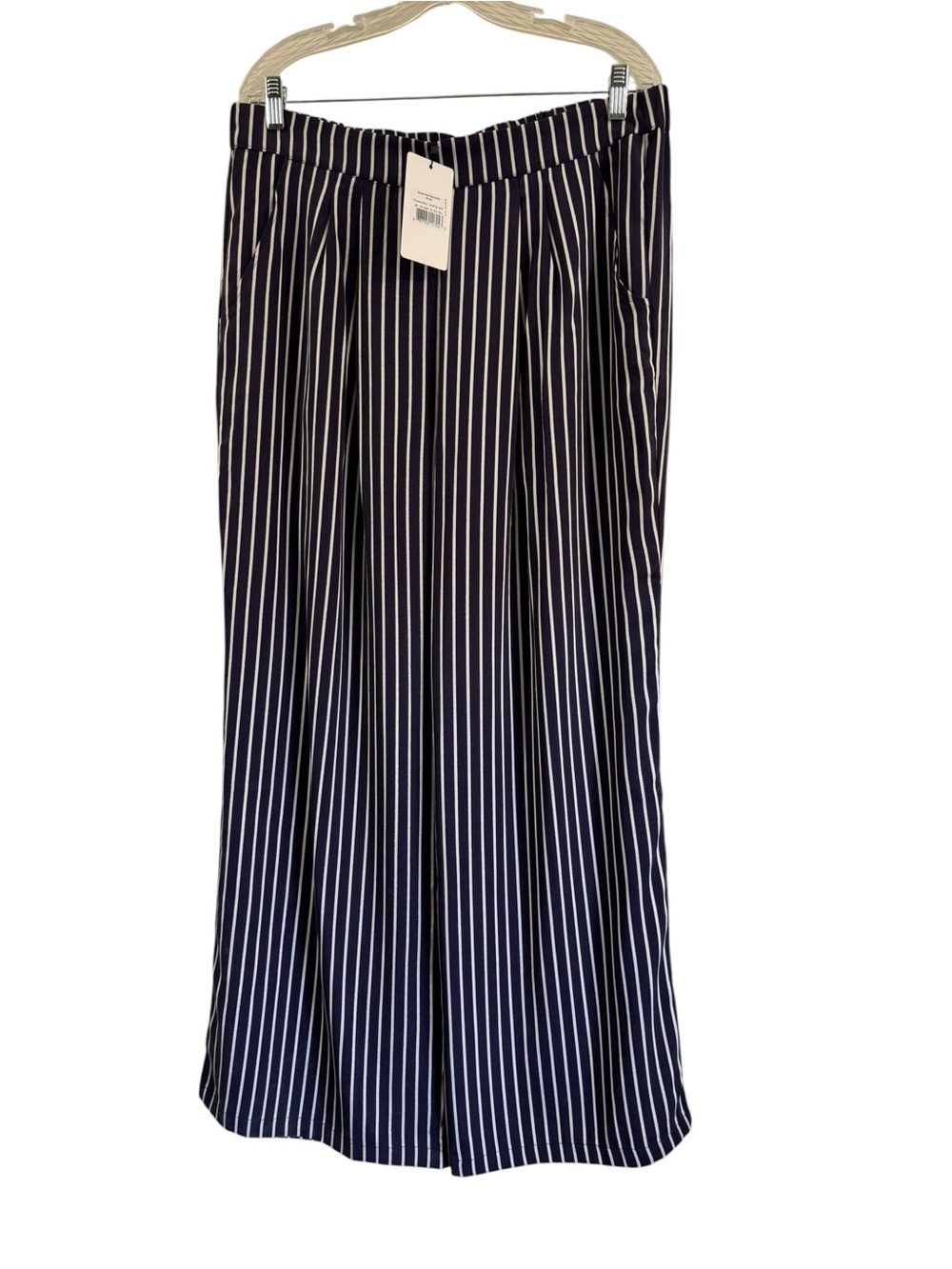SAINT + SOFIA Sloane Pant Navy Blue White Striped Wide Leg Trousers Size 14 NEW